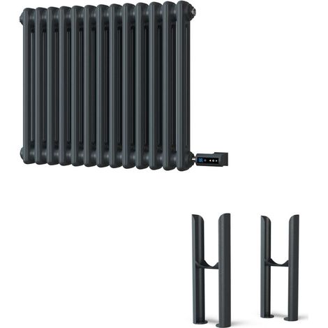 Alpha - Anthracite Column Electric Radiator H500mm x W592mm 2 Column 300w Thermostatic WIFI - Feet Included