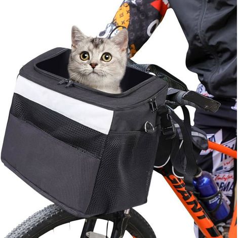 HONORNIC - Panier à vélo Pliable, Amovible Vélo Guidon Panier, Cycle Avant Toile Panier Transporteur Sac Pet Carrier Facile à Installer (1/4)