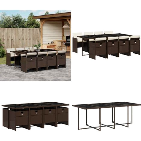 9-tlg. Garten-Essgruppe mit Kissen Braun Poly Rattan - Gartentisch - Gartenmöbel Set - Outdoor Möbel - Esstisch - Gartenstühle - Home & Living (1/5)