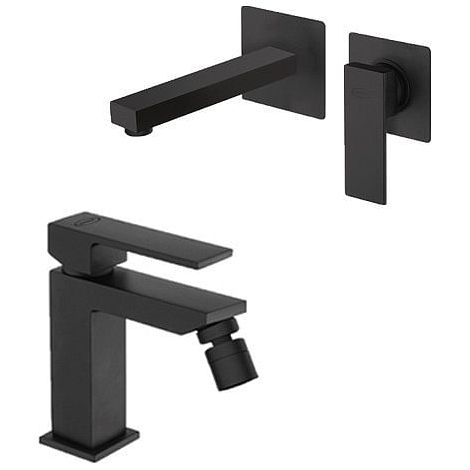 Set Rubinetti Jacuzzi per lavabo a parete e bidet senza scarico serie Twinkle YO nero opaco (1/5)