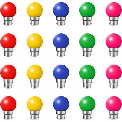 Ampoules LED B22 (lot de 20), 1 W, basse consommation, rouges, jaunes, roses, vertes et bleues. (1/5)