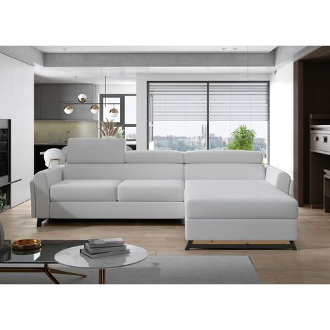 Canapé angle droit convertible simili clair blanc avec appuis-tête réglables Mazerali 300cm (1/5)