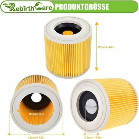 Lot de 2 filtres à cartouche pour Kärcher WD3 Premium, WD2, WD3, WD3P, MV2, MV3 - Filtre WD3 - Filtre de rechange pour aspirateur Kärcher 6.414-552.0/64145520 (1/3)