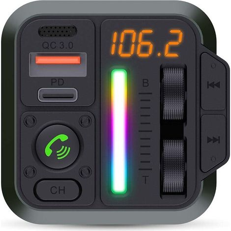 Nedis Kfz Audio FM Transmitter / Fest / Freisprechfunktion / 1.00 / Amber Screen / Bluetooth® / PD 18 W / PD 20 W / Schnellladung / Bass Boost / Google Assistant / Siri / Schwarz