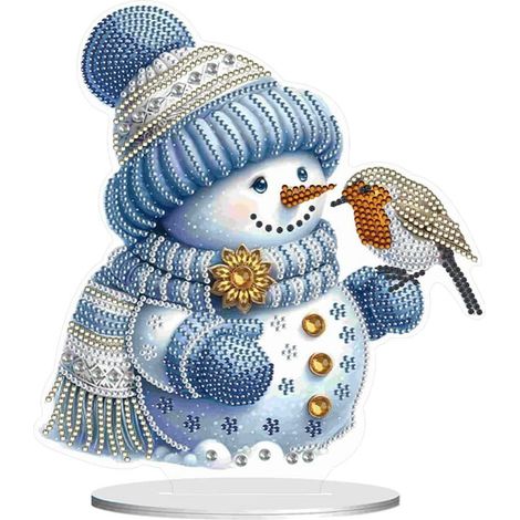 Ornement De Table - Peinture En Diamant Snowman De Noël - Art Mosaïque 5D - Décoration Bureau Maison - Kit Complet Avec Strass Et Toile (1/5)