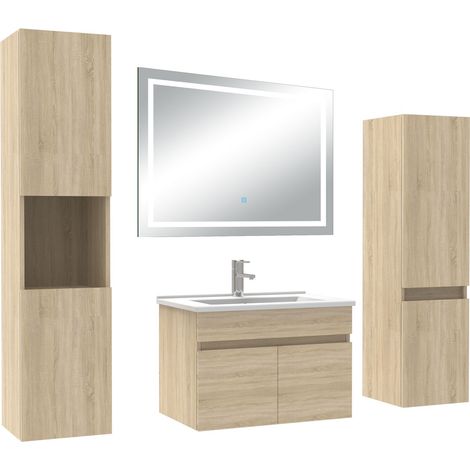 Acezanble Ensemble meuble Salle de Bain 60cm avec colonne + miroir lumineux 3 couleurs Chêne Wotan (1/5)