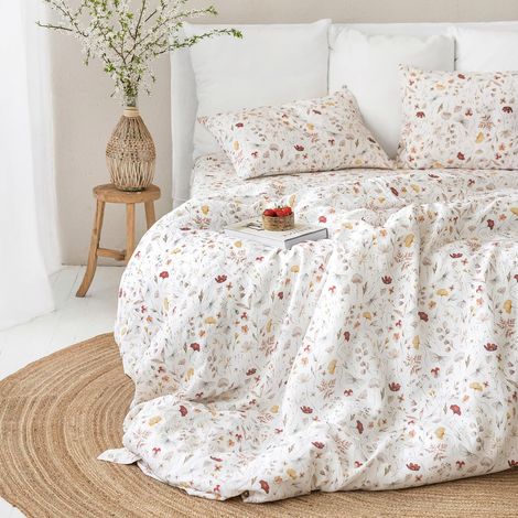 Housse de Couette 240x260 Fleur Romantique avec 2 Taies d'oreiller 65x65 cm - Fleurie Parure de Lit Blanche en Microfibre - Réversible Adulte Linge de Lit 2 Personnes avec Fermeture Éclair (1/5)