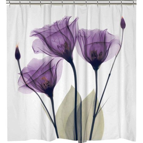 Rideau de douche 3D pour salle de bain avec 12 crochets, anti-moisissure et imperméable, violet (1/5)