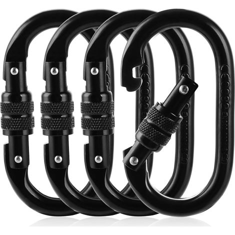 Mousqueton Noir Métal 4PCS, Mousqueton Porte-Clé 25KN pour Hanging, Randonnée, 11cm Alliage d'acier (1/4)
