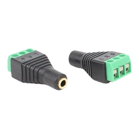 Solderless 3.5mm gold-plated dual-channel female audio connector with green terminals for bidirectional audio headphone adapter (1/4)