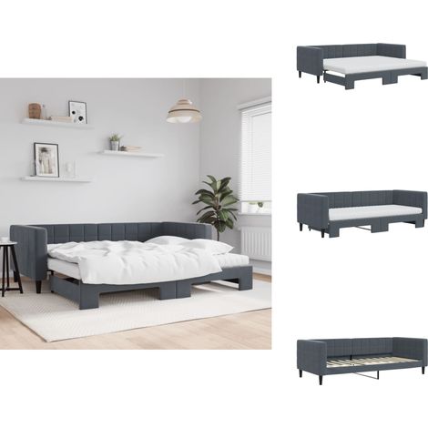 Lit de jour avec gigogne et matelas gris foncé 90x200cm velours - Lit De Jour Avec Lit Gigogne - Lits De Jour Avec Lits Gigognes - Canapé-lit - Lit D'appoint (1/5)