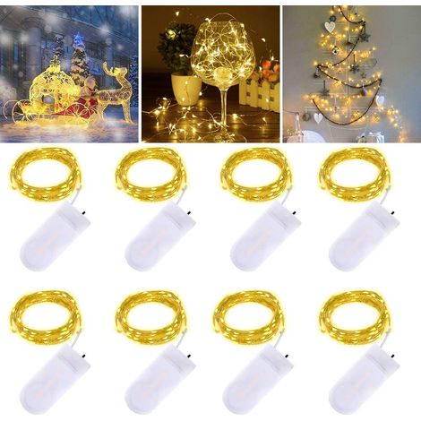 Guirlandes lumineuses LED 3m 30 LED Fonctionnant sur batterie Fil de cuivre Étanche Guirlandes lumineuses pour les vacances Mariage Fête Noël DIY Intérieur Extérieur Décorations, Blanc chaud, 8 Paquet (1/4)