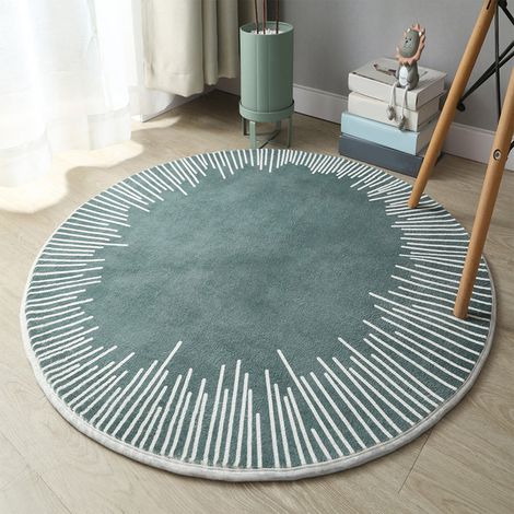 Tapis Rond - 60 cm - Pile Bas - Dos En Caoutchouc Anti-dérapant - Vert - Pour Salon Chambre Cuisine - Lavable - 1 Pièce (1/5)