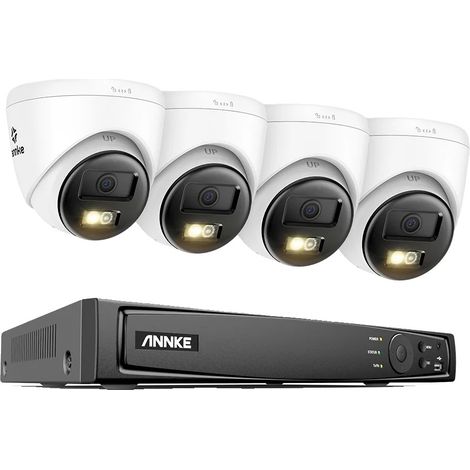 Sistema de videovigilancia, configuración de 8 canales, función de doble luz inteligente, 4 cámaras de 8 MP con micrófono, 1 TB de almacenamiento. (1/2)