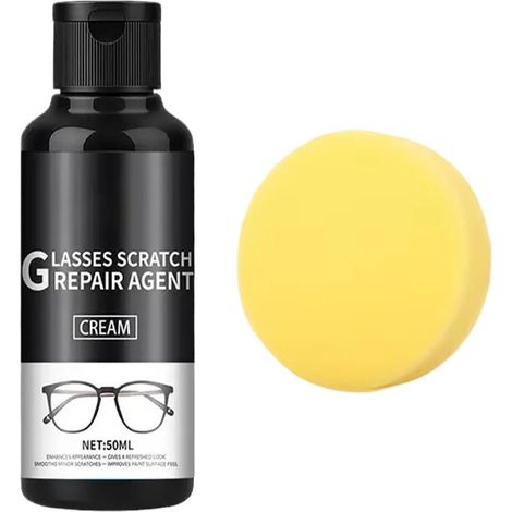 Réparateur De Rayures Pour Verres De Lunettes Kit 50 ml avec éponge inclus, Efface-Rayures Pour Lunettes Pour Jaunissement, Écaillage, Manquants, École, Bureau, Et Maison (1/5)
