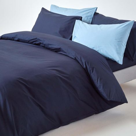 HOMESCAPES Parure de lit Bleu Marine  100% coton Egyptien 200 Fils 240 x 220 cm (1/5)