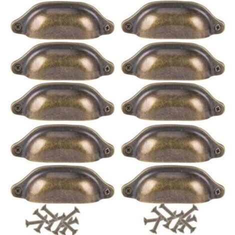 - Juego de 10 tiradores de puerta, 98 mm, tiradores decorativos de latón antiguo para cajones y muebles -Crezuo
