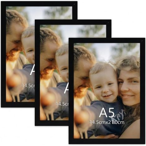 3 Cadres Photos A5 pour Les Photos, Les Diplômes, Les Images, Cadre 15x21 Noir (1/5)