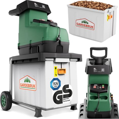 Broyeur de végétaux silencieux 3100 W Broyeur de jardin avec bac de ramassage 60L Branches 45 mm