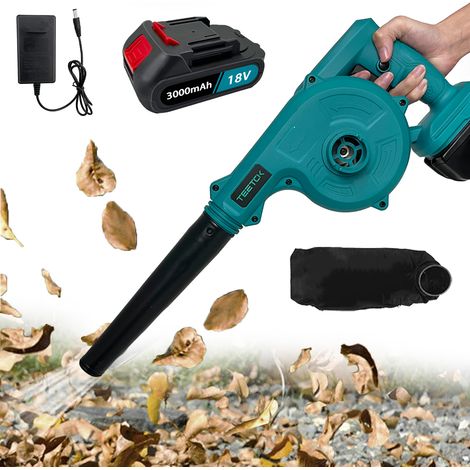 Soffiatori e aspiratori elettrici per foglie, pulitore senza fili 2 in 1, per neve fogliare, auto, rimozione polvere +1 batteria da 3.0 A + caricabatterie, compatibile con batteria Makita