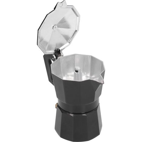 Cafetière italienne à percolation 150 ml (3 tasses) en aluminium, style moka, pour la maison, noire. (1/5)