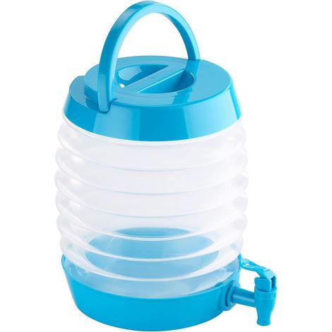 Gourde pliable JeiibrZui - 5,5 litres - Distributeur de boissons de camping avec robinet - Bleu/Transparent - Support inclus pour pique-niques et fêtes (1/5)
