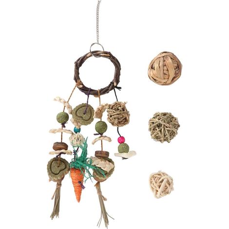 6 pièces Jouets à mâcher pour lapins, hamster, cochon d'Inde et chinchilla, en bûches naturelles, corde d'algues et feuilles de maïs (1/5)