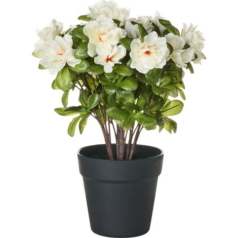 Planta artificial en maceta de material sintético verde y negro flores blancas 122 cm accesorio decorativo para interiores Novella