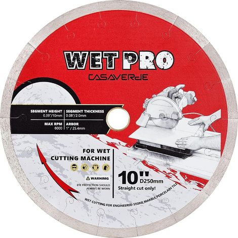 Disque diamant continu pour coupe à l'eau de carrelage de porcelaine et marbre 250 mm x 25,4 mm x 2 mm (1/2)