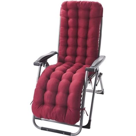 Matelas Coussin pour Bain de Soleil Chaise Longue, Coussin Chaise Longue Jardin Extérieur Doux Pliable,160 48 8 cm -vin rouge (1/4)