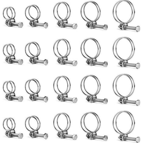 Colliers À Double Fil En Acier Inoxydable 304 Réglables De 16 À 40 Mm Pour Tuyaux D’eau – Lot De 20 (1/5)