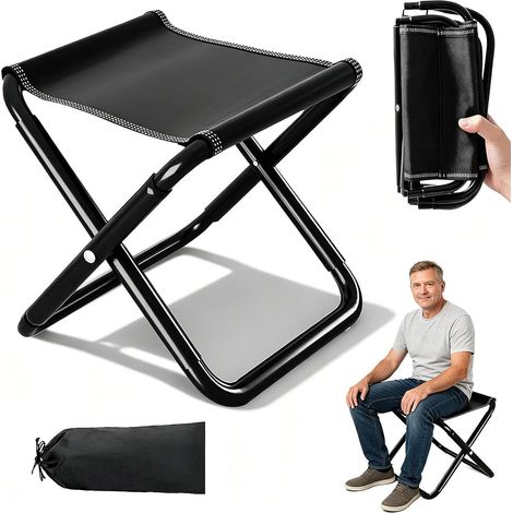 Tabouret pliant de camping, tabouret de camping, tabouret de pêche, tabouret pliable portable avec sac de rangement, tabouret pliable pour pêche, voyage, jardin, plage, randonnée, barbecue (1/5)