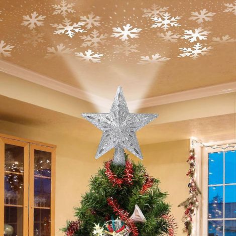 Étoile lumineuse pour sapin de Noël [argentée], étoile scintillante creuse 3D (1/5)
