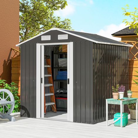 Gartenhaus aus Stahl mit 2 Schiebetüren, schwarz, 2,6 m²