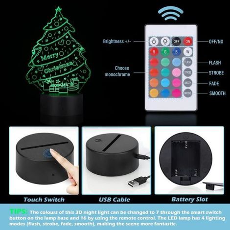 Veilleuse LED 3D Lampe Illusion Optique avec 16 Couleurs Changement et Smart Touch & Télécommande Lampe de Chevet Enfants Cadeau (1/4)