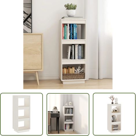 The Living Store Bibliothèque/Séparateur de pièce blanc 40x35x103 cm pin massif - Bibliothèque Blanche - Bibliothèque En Bois - Étagère Murale - Meuble Rangement - Séparateur De Pièces (1/5)