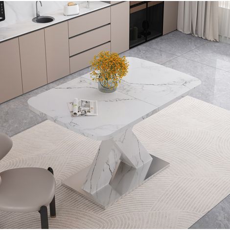 Esstisch ausziehbar rechteckig 120 160 cm MDF Weiß OKMYHOME (1/5)