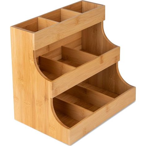 Boîte à thé en bambou sur pied - une boîte à thé compacte en bois, idéale pour la maison, la cuisine et le bureau - peut contenir 180 sachets de thé (1/5)