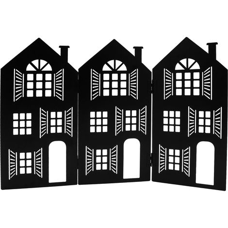 XXL Metall Häuserzeile klappbar schwarz - 62 x 40 cm - Weihnachtsstadt Skyline zur Fensterdekoration - Weihnachts Deko Haus Silhouette Advent Tischdeko