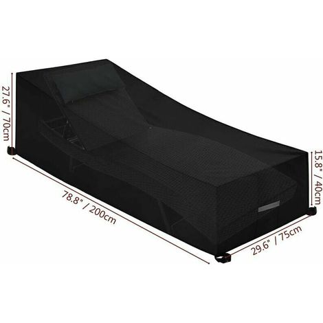 Housse imperméable pour transat, coupe-vent, anti-UV, tissu Oxford 210D, 200 x 75 x 40/80 cm - Noir (1/4)