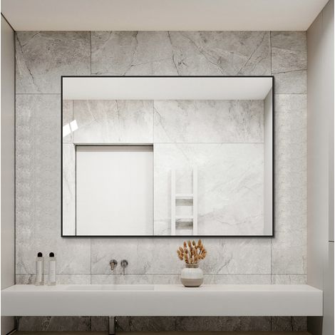 Espejo de baño 80 x 60 cm en aluminio negro HAVRYA (1/5)