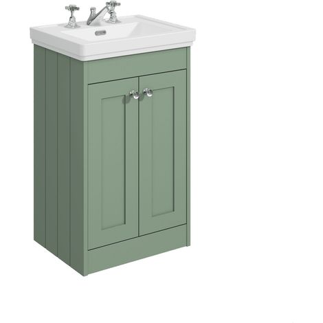 Balterley Butterton 500mm Floor Standing 2 Door Unit with Classic Basin 3 Tap Hole - Satin Green (1/4)