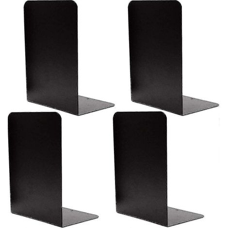 Serre-livres robustes en métal noir, base décorative antidérapante en caoutchouc pour étagères, lot de 4 (1/5)