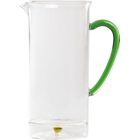 Teca Frutta Caraffa Alta Artigianale in Vetro Borosilicato Trasparente con Decorazione Limone nel Doppio Fondo Capacità 120 cl Design Italiano