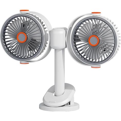 Ventilador de escritorio compacto que ahorra espacio, con 2 cabezales ajustables, resistente y con clip para dormitorio, uso interior y exterior, color blanco. (1/5)