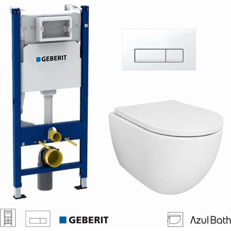 Pack WC Bastidor empotrado GEBERIT Duofix cisterna y pulsador Delta 50 blanco alpino con inodoro suspendido SWISS 53 cm Tornado y Soft-Close de Azul Bath (1/5)
