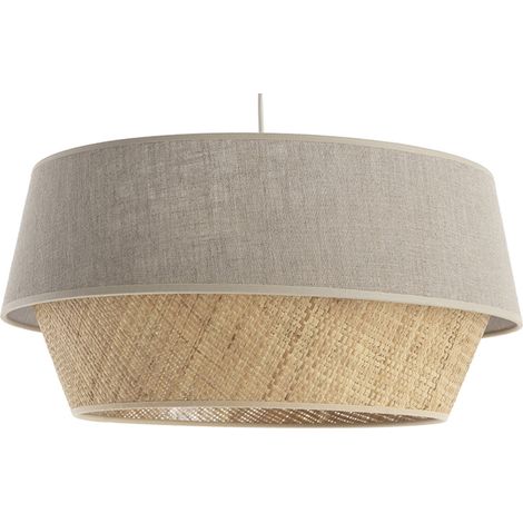 Lampada a sospensione design bi-materiale lino naturale e fibra di rafia  SENSA