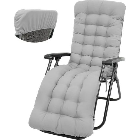 1 Coussin Transat 170x50cm Polyester Coton Antidérapant Jardin Terrasse Gris (1/5)