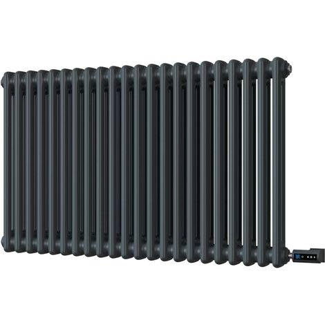 Alpha - Anthracite Column Electric Radiator H600mm x W988mm 2 Column 900w Thermostatic WIFI