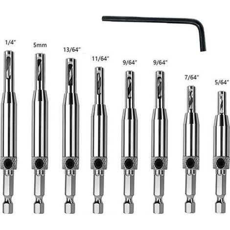 Set mit 8 Zentrierbohrern, selbstzentrierendem Scharnierkegel, Lochstanze, Holzbearbeitungswerkzeug für Schranktüren 5/64'' (1/5)